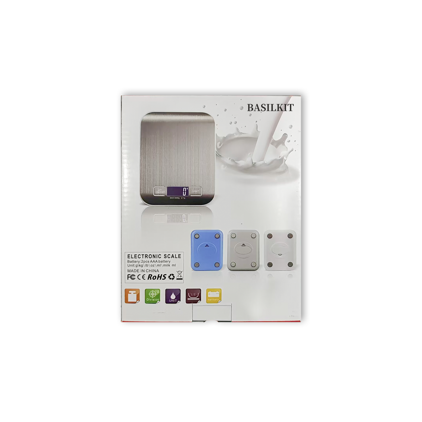 BASILKIT 5kg Precision Digital Kitchen Scale Rechargeable with USB Type-C Charging & LCD Display, Stainless Steel Food Scale in Silver for Cooking Baking with g/oz/lb/ml Units