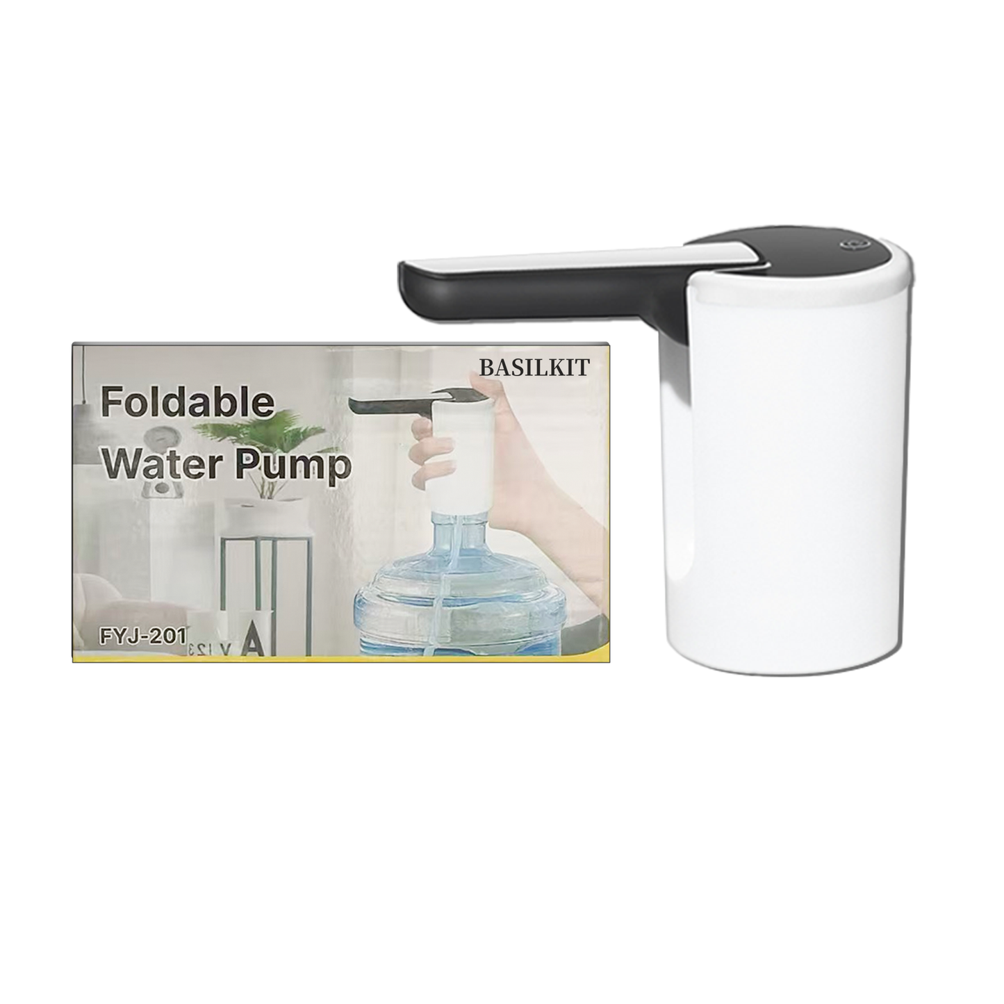 BASILKIT Foldable USB Rechargeable Electric Water Pump, Portable Mini Water Dispenser with Low Noise, One-Touch Operation for Home, Office, Travel, Universal Compatibility